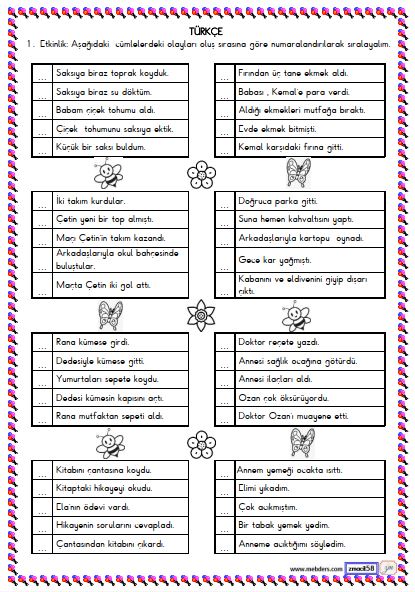 2. Sınıf Türkçe Olayların Oluş Sırası Etkinliği